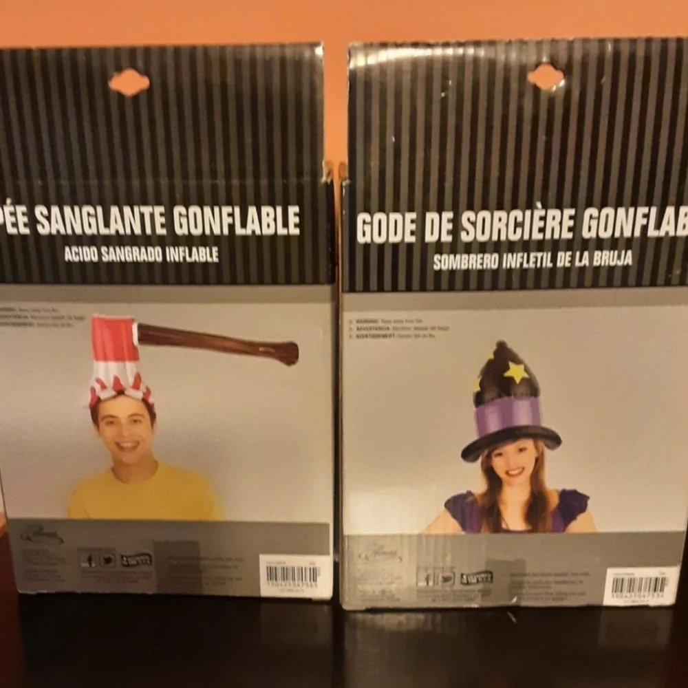 NEW (2) Inflatable Halloween Costume Accessories/Hats - Witch hat & Bloody Axe